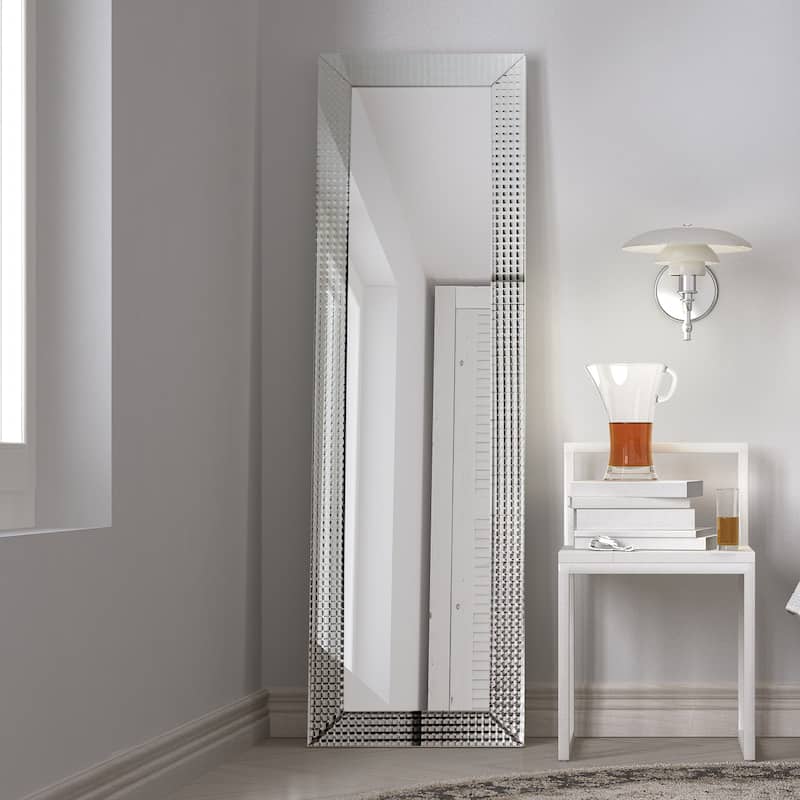Bling Beveled Wall Mirror Glass Cheval, Bathroom, Bedroom, Living Room Ready to Hang 64"x18" - Clear - 64 x 18