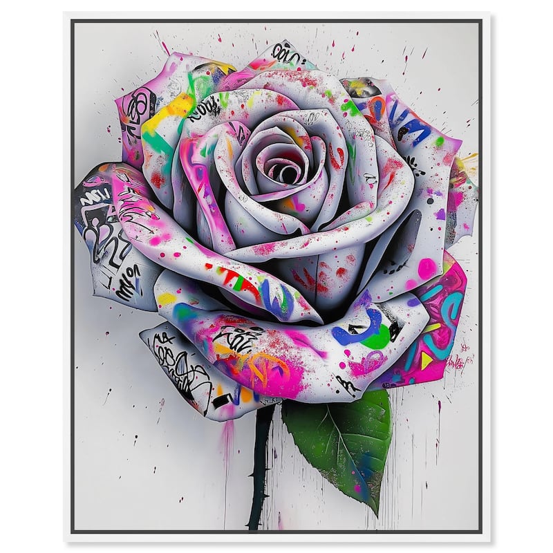 Graffiti Rose Canvas by Art Remedy - 30" x 36" - White