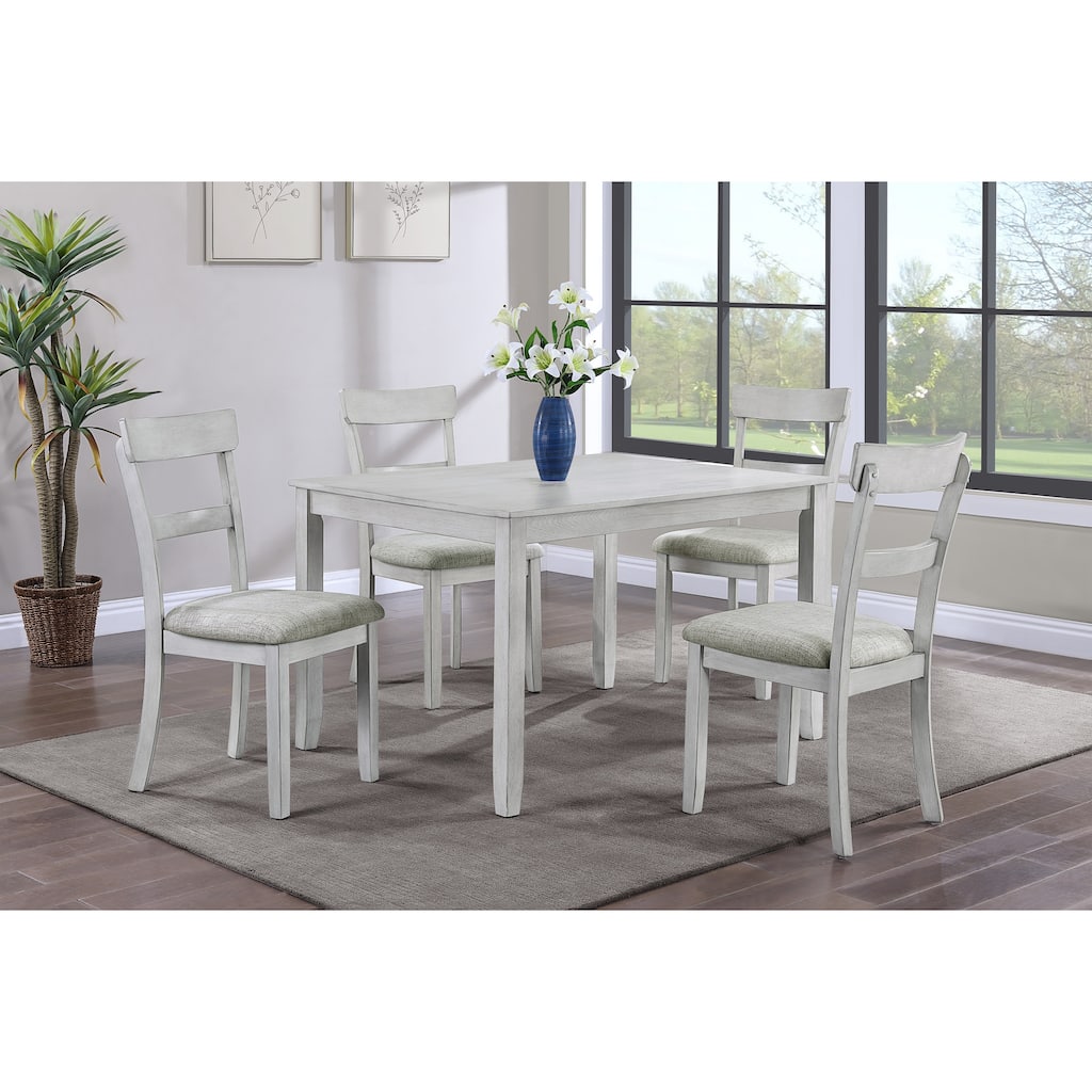 Rustic Farmhouse Transitional 5-Piece Dining Set Rectangular Table Linen Look Fabric Upholstered Chair Seat Dinette