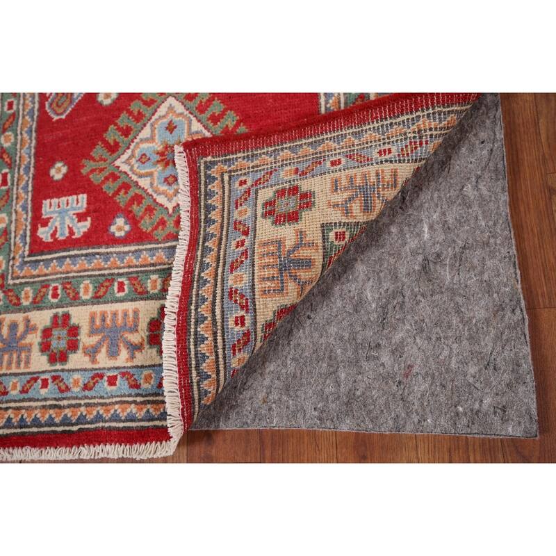 Geometric Red Kazak Oriental Accent Rug Hand-Knotted Wool Carpet - 2'8" x 4'1"