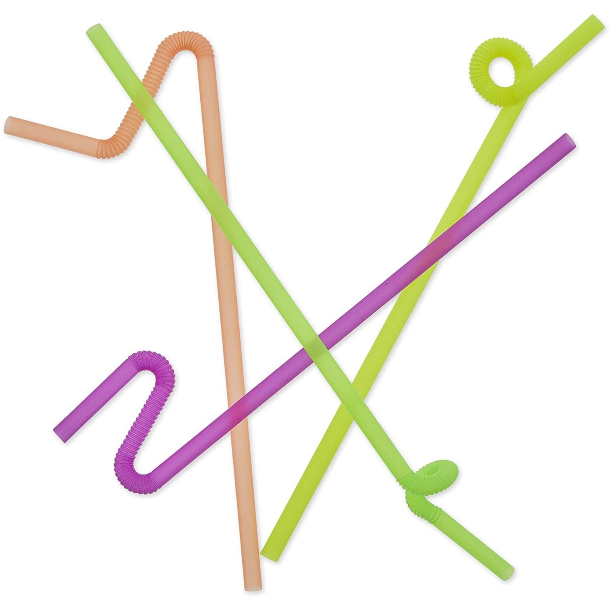 Plastic Drinking Straws, Single Use Bendable Straws (4 Colors, 13 In