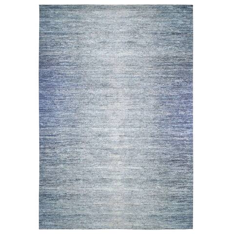Hand Knotted Blue Modern and Contemporary with Wool & Silk Oriental Rug (12' x 18') - 12' x 18'