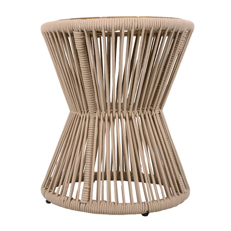 Scott Living - Nara 18.9"H Modern Outdoor Acacia Wood and Woven Rope Side Table, Tapered Cylindrical Silhouettes Design