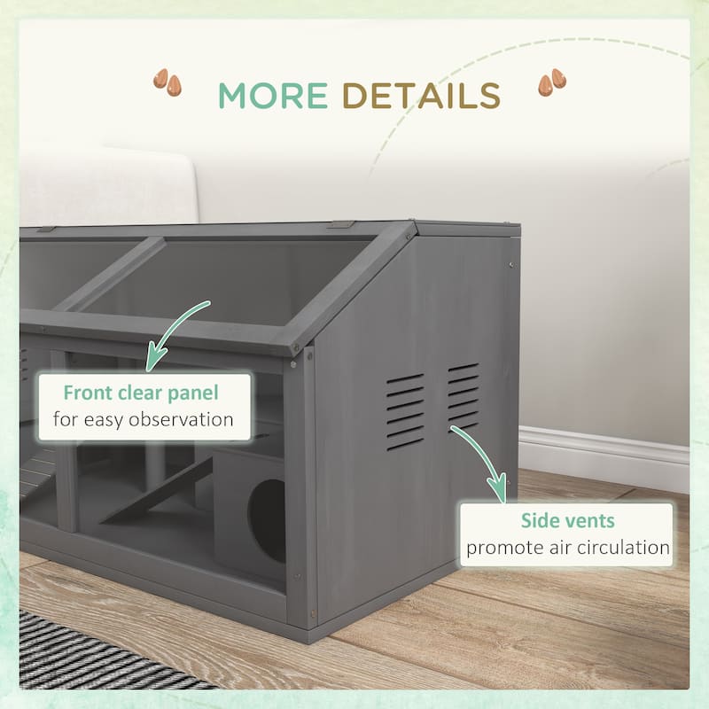 Charcoal Grey Fir Wood Hamster Cage with Hut, Ladder and Suspension Bridge - 33.5" L x 17.7" W x 17.3" H