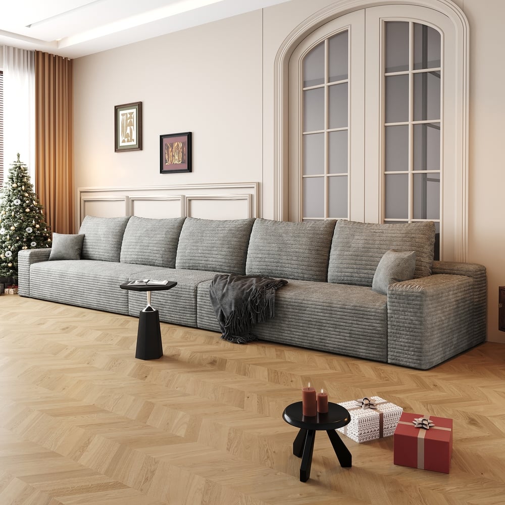Oversized Deep Seat Sofa Modular Straight Row Sectional Couch Corduroy Upholstered Compression Sofa for Living Room