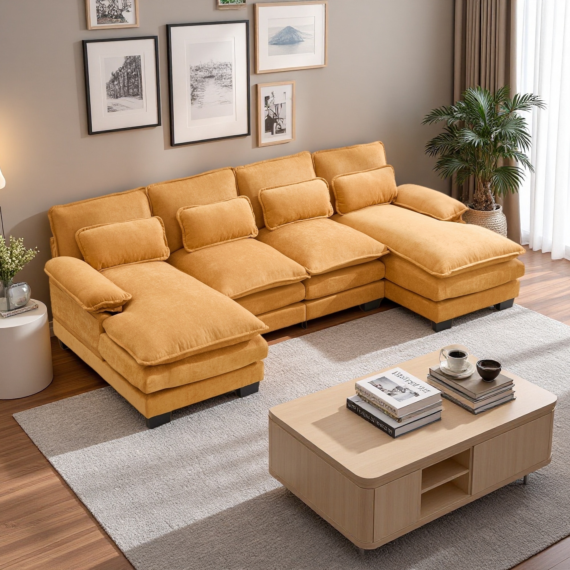 107.87" Chenille U-Shaped 4-Seat Modular Sectional Sofa with Double Chaise and Memory Foam