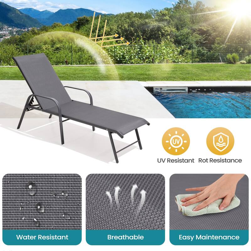 Pellebant Outdoor Lounge Chair Aluminum Adjustable Backrest with side table