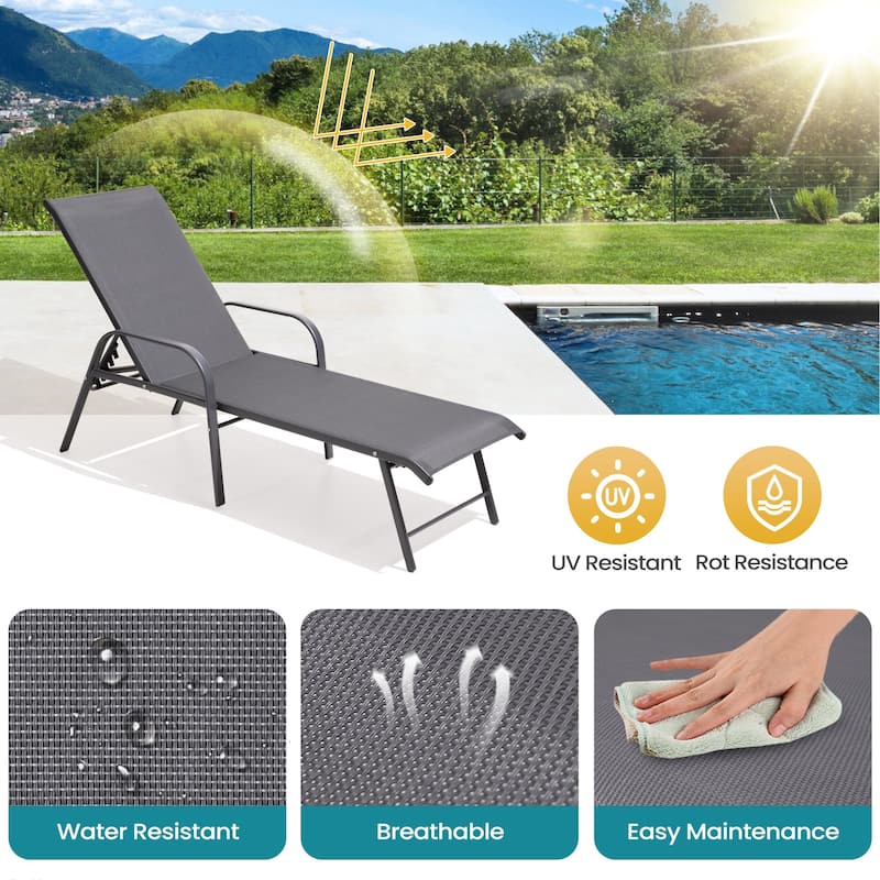 Pellebant Outdoor Patio Lounge Chairs Set Aluminum Adjustable Backrest with Side Table
