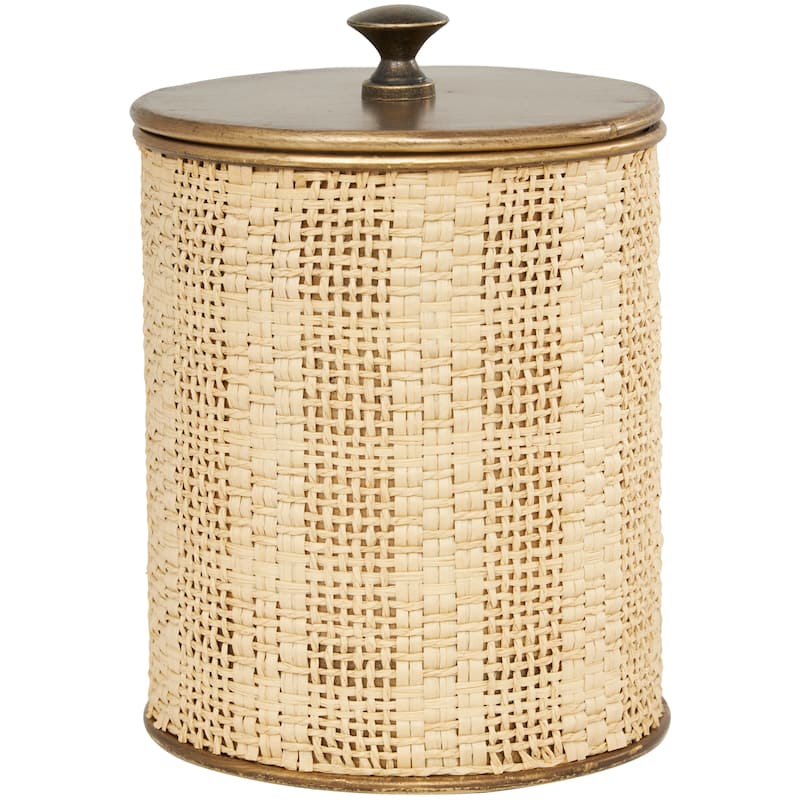 Metal Handmade Woven Decorative Jars with Bronze Metal Lids - Set of 3 Beige - Roche River Decor - 7"W x 7"L x 9"H