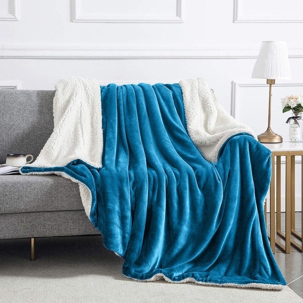 400 Gsm Twins Sherpa Fleece Blanket Reversible Teal - Bed Bath