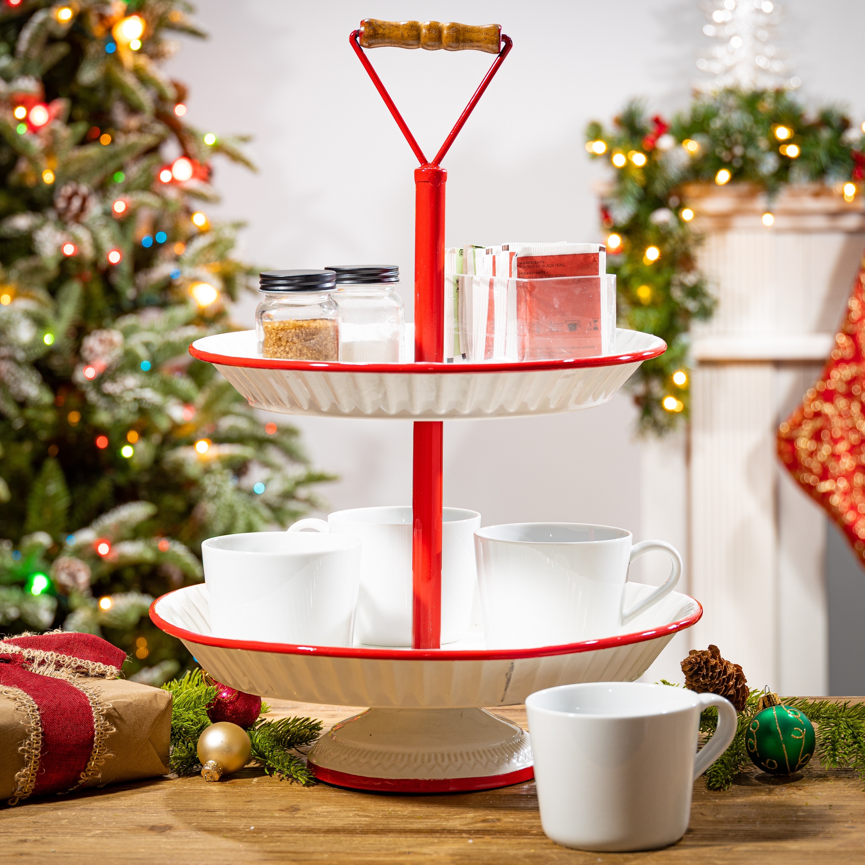 19.3 in. Metal Two Tiered Serving Tray