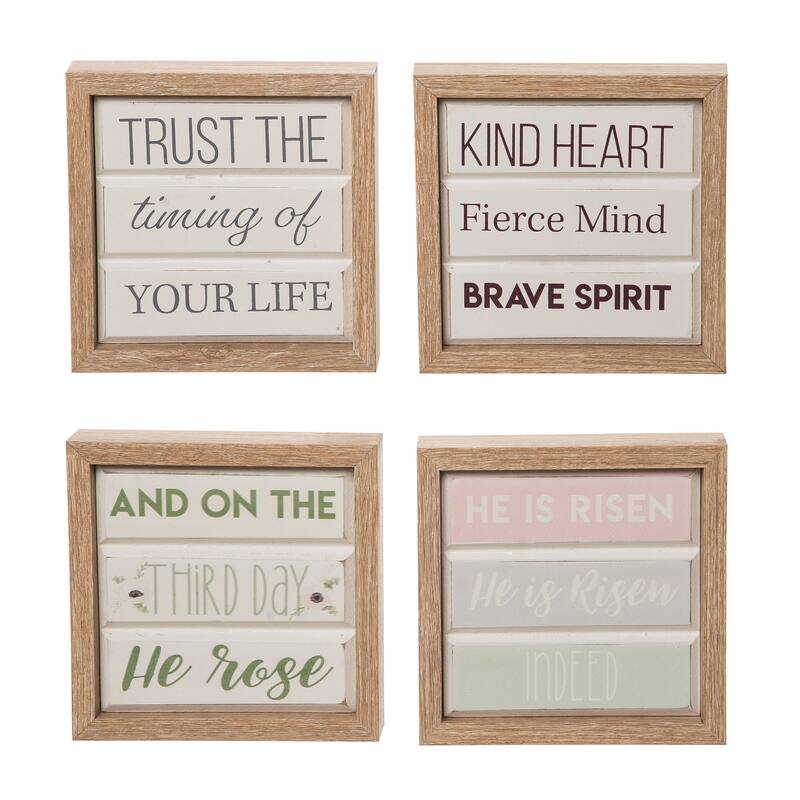Transpac MDF Reversible Quote Decor Set of 2 Spring Home Decorations