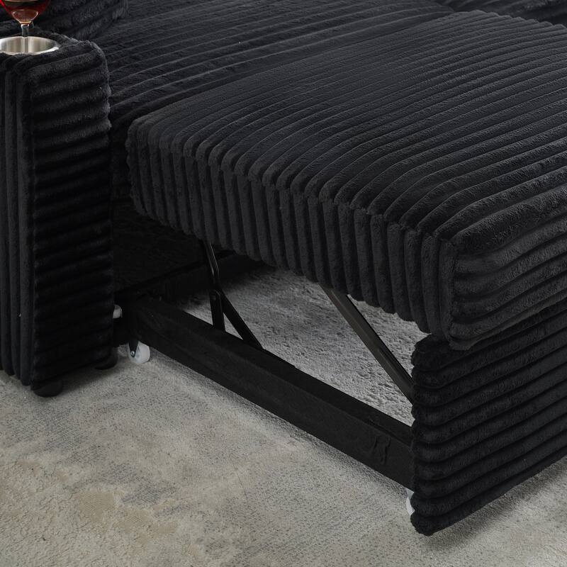 80-inch Corduroy Two-in-one Folding Sofa, Black