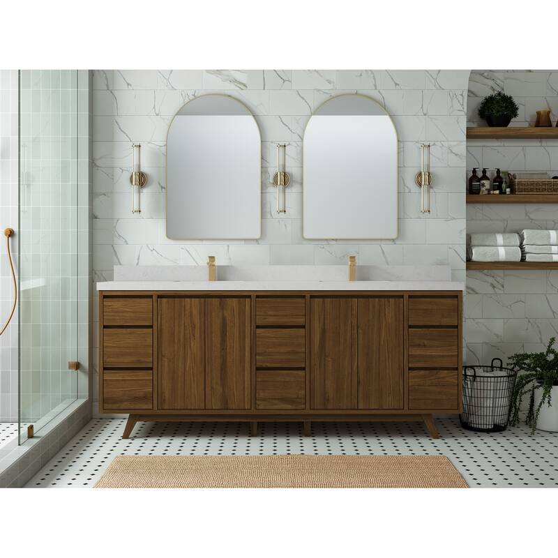 Willow Collections 84 in. W x 22 in. D Madison Teak Double Sink Bathroom Vanity with Countertop