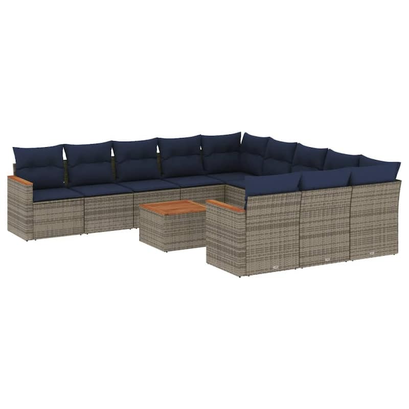 vidaXL 11/12 Piece Patio Sofa Set with Cushions Black/Gray Poly Rattan - 24.4 x 24.4 x 27.2