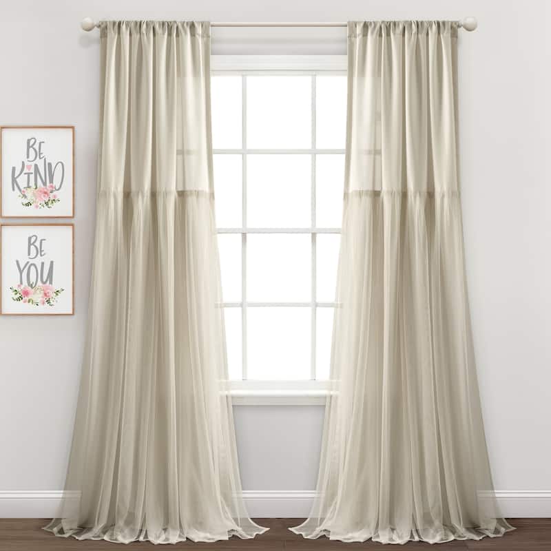 Lush Decor Tulle Skirt Solid Window Curtain Panel Pair - 84" x 40" - Neutral