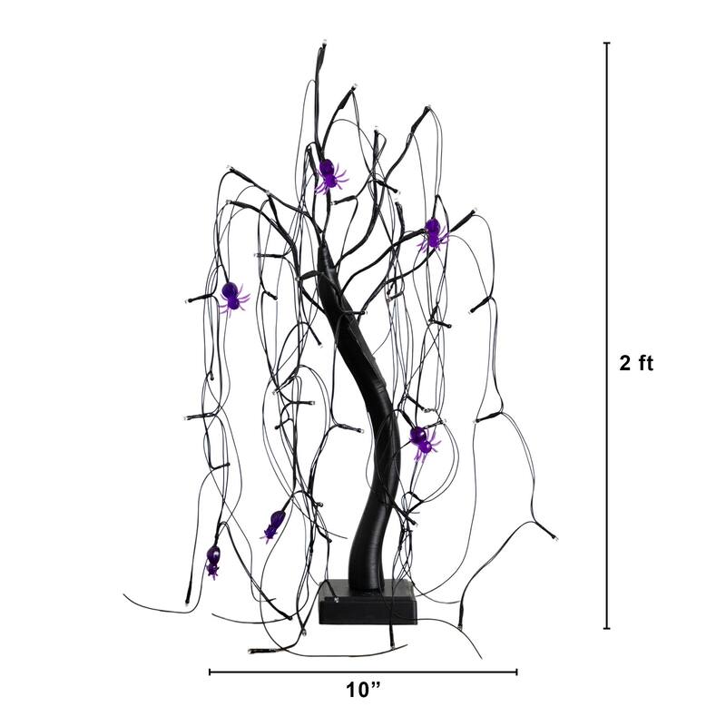 Pre-Lit Halloween Spider Artificial Willow Tree - 2' - Orange and Purple LED Lights