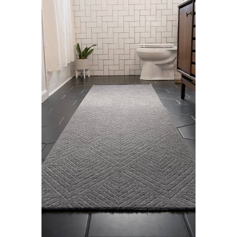 Alameda Solid Color Chevron Machine Washable Indoor Area Rug - 2'3'' x 7'7'' - Light Gray/Stone Grey