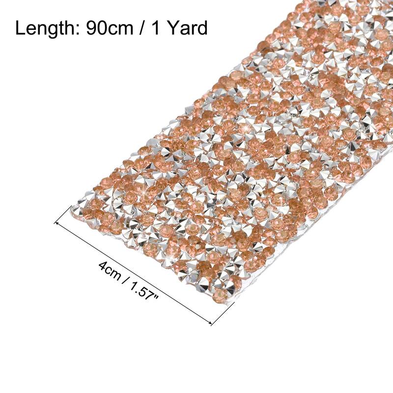 1 Roll 1 Yard Self Adhesive Crystal Diamond Ribbon Silver Base - Champagne Color