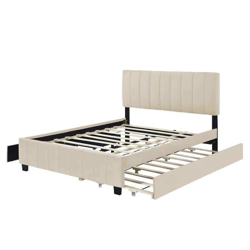 Queen Size Velvet Upholstered Platform Bed
