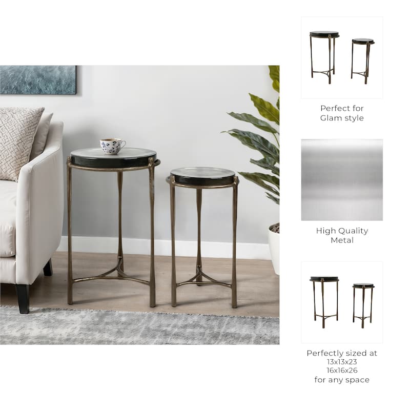 Metal Accent Side Tables Round Top and Frame Modern Design (Set of 2) - 16" x 16" x 26"