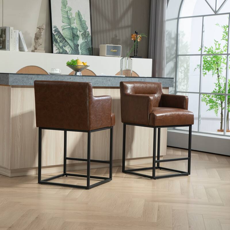 House Hold Counter Height Bar Stools Set of 2,Modern Square PU Bar Stool