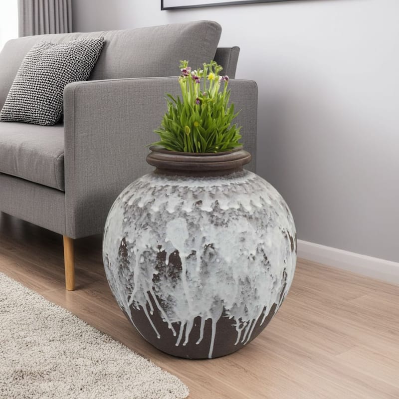 Gezy Decorative Flower Vase, 11 Inch Classic Round Brown White Ceramic