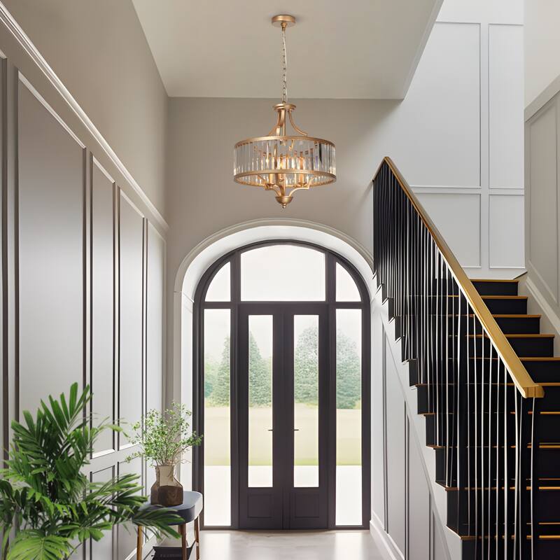 Modern Gold 3-Light Crystal Drum Chandelier for Dining Room Bedroom - D 18" x H 18.5"