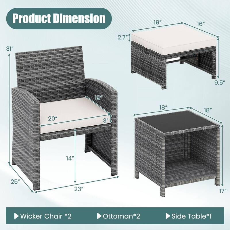 Costway 5 Pieces Patio Furniture Set PE Wicker Outdoor Lounge Chairs - See Details