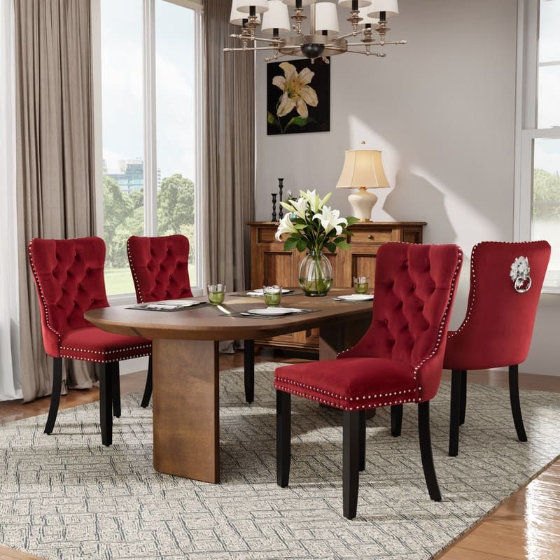 High-end Tufted Velvet Upholstered Nailhead Dining Chair Set of 6