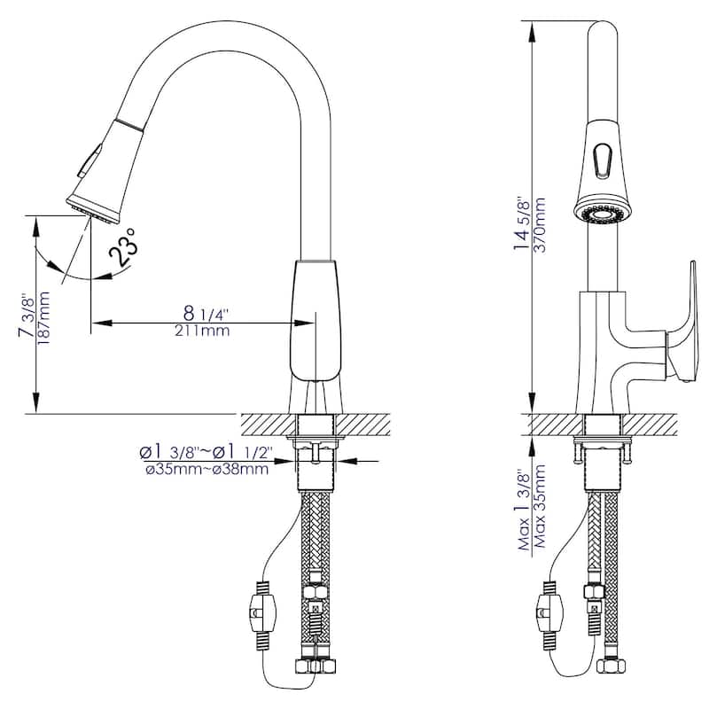 Brushed Nickel Square Gooseneck Pull Down Kitchen Faucet