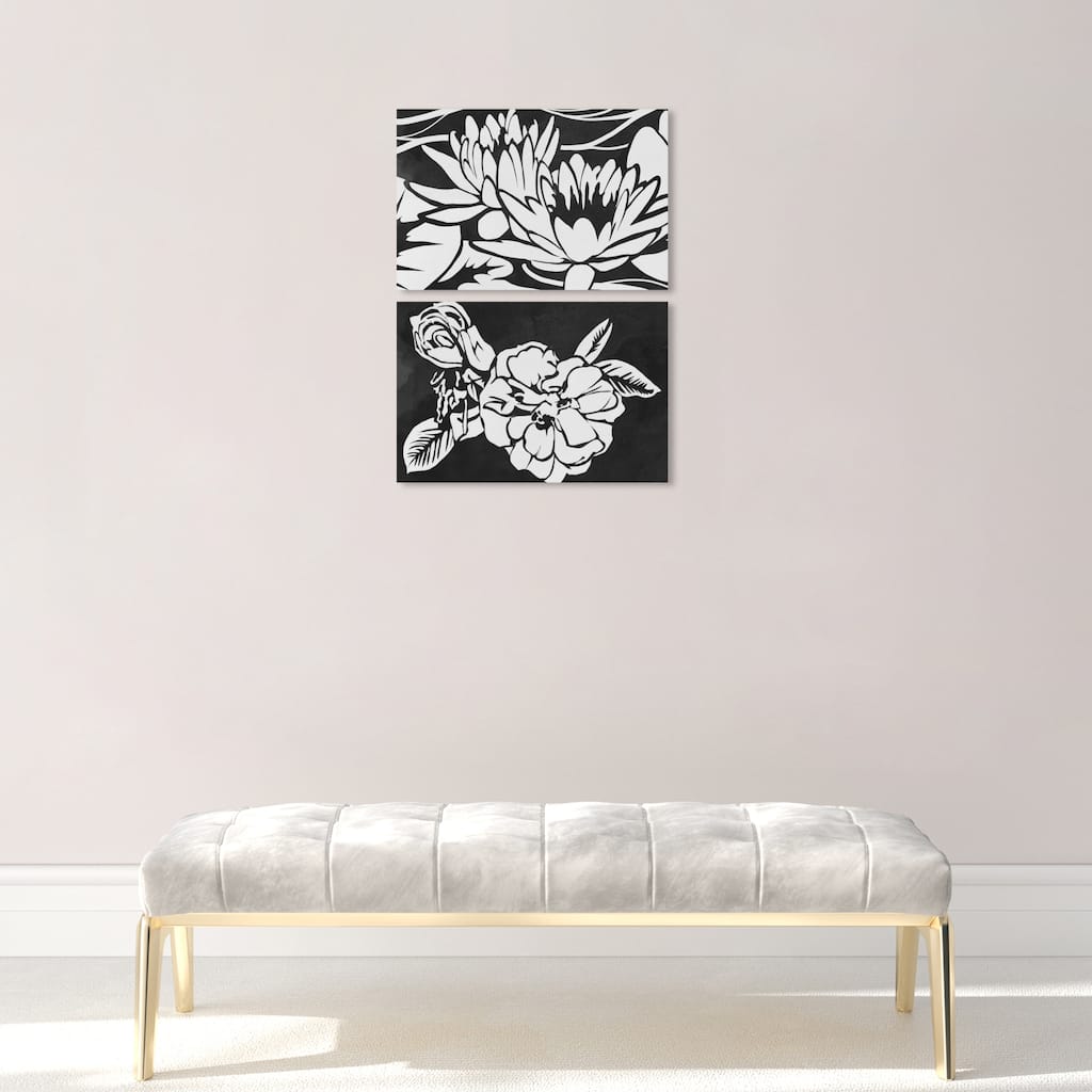 Wynwood Studio Canvas Floral and Botanical Coastal Flower Noir SET Black and Modern & Contemporary Wall Art Canvas Print