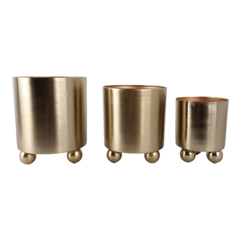 Modern Metal Planters with Spherical Legs and Sleek Dual-Tone Design, Set of 3 - 10.5" x 10.5" x 12.75"