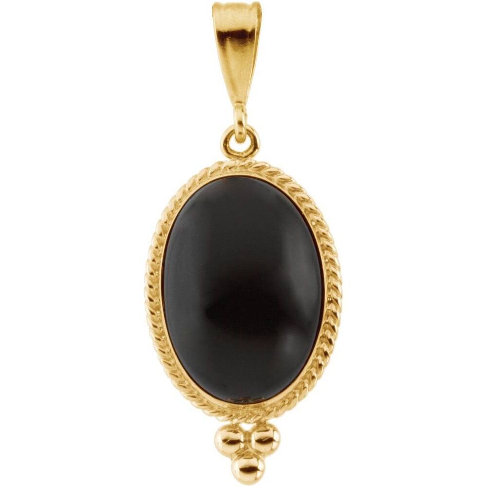 14K Yellow Gold Onyx Rope Design Pendant