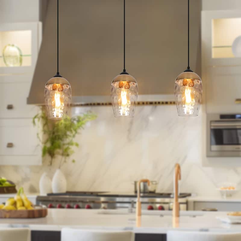 Ottilie Modern 1-Light Black Gold Hammered Glass Pendant Lights for Kitchen Island - 6"D x 10"H