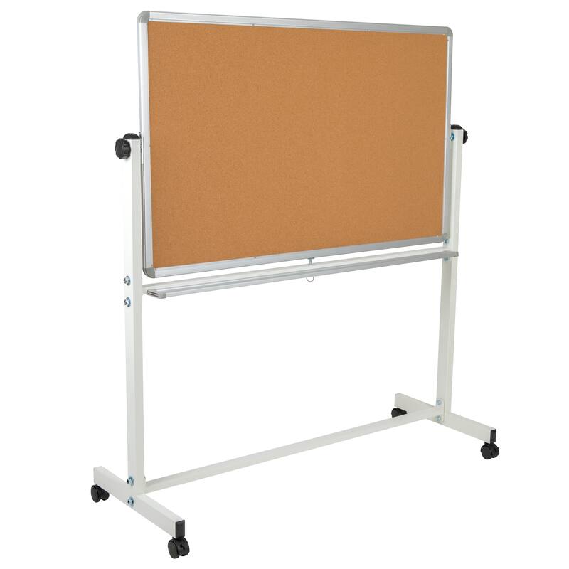 Reversible Mobile Cork Bulletin & White Board with Pen Tray