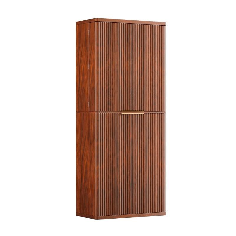 Modern 72"H Fluted Wood Kitchen Pantry Cabinet with 6 Shelves for Versatile Storage Solutions