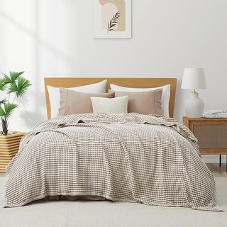 Organic Cotton Waffle Weave Bed Blanket, Breathable Textured Blanket for All Season