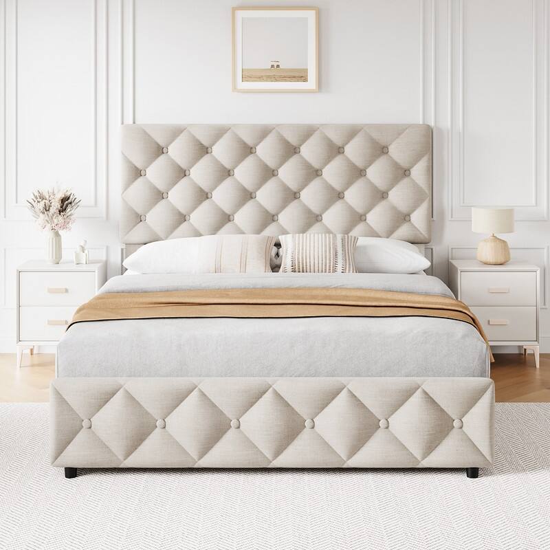 Bed Frame with Sturdy Metal Slats Support