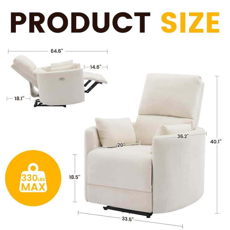 Chenille Power Recliner, 3-position Reclining Chair