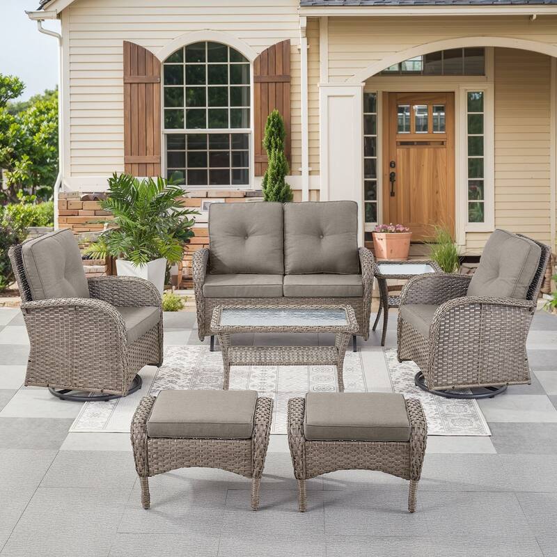 Outdoor Glider Sofa Swivel Chairs Table Ottoamns Grey-Grey - Grey - Grey - Grey