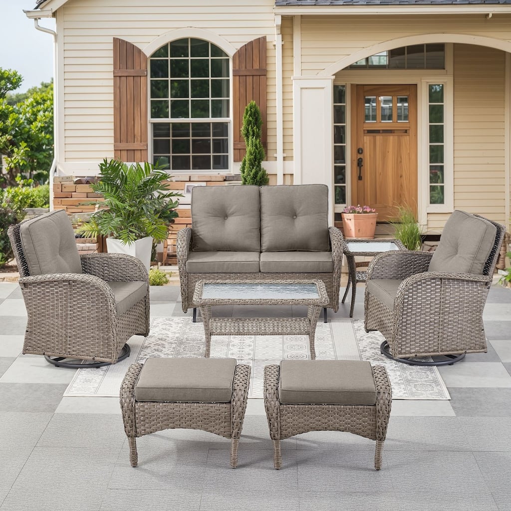 Outdoor Glider Sofa Swivel Chairs Table Ottoamns Grey-Grey - Grey