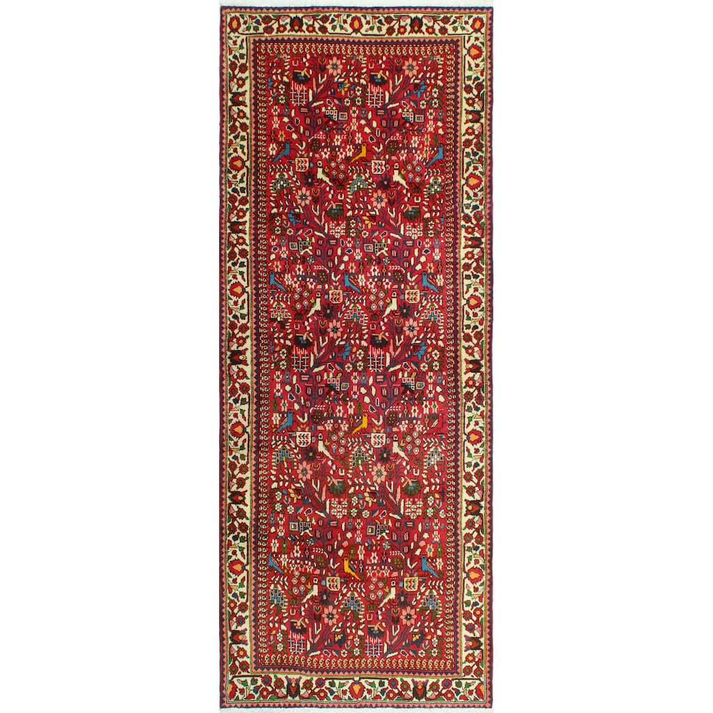 Fine Vintage Distressed Jazman Red/Ivory Runner - 3'9" x 9'8"