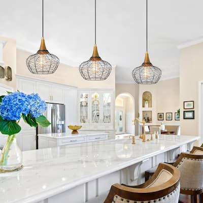 Farmhouse 10 inches Black 1-light Pendant Cage Coastal Globe Ceiling Lights - D10'' x H72''