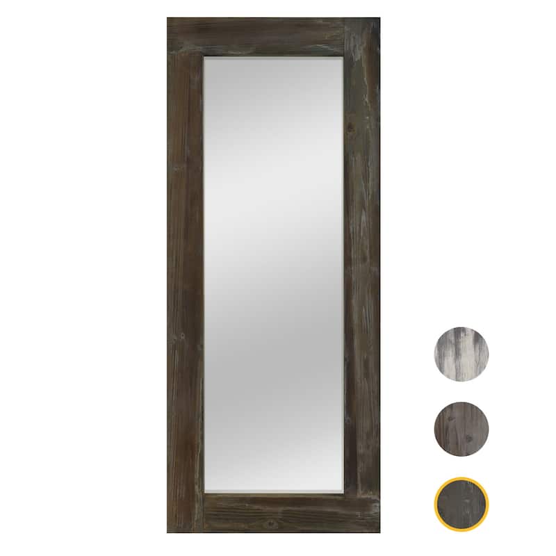 Vintage Wood Framed Dressing Mirror Floor Mirror Farmhouse - 58×24 - Deep Brown