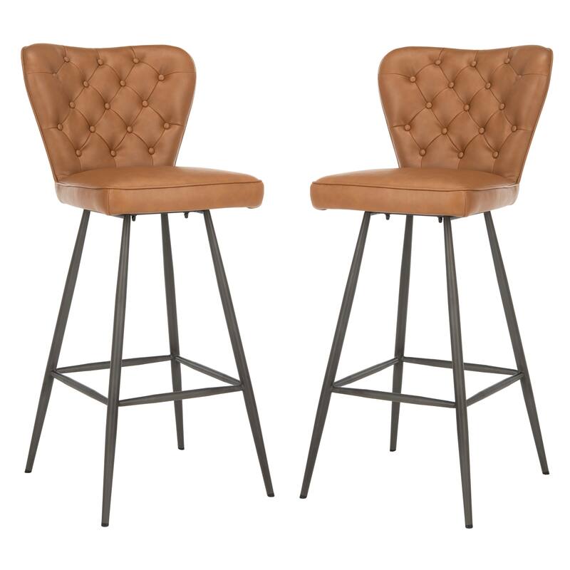 SAFAVIEH Liberty -30 Inch Burgundy Bar Stool (Set of 2) - 16.9" x 21.7" x 46.1" - 17Wx22Dx46H