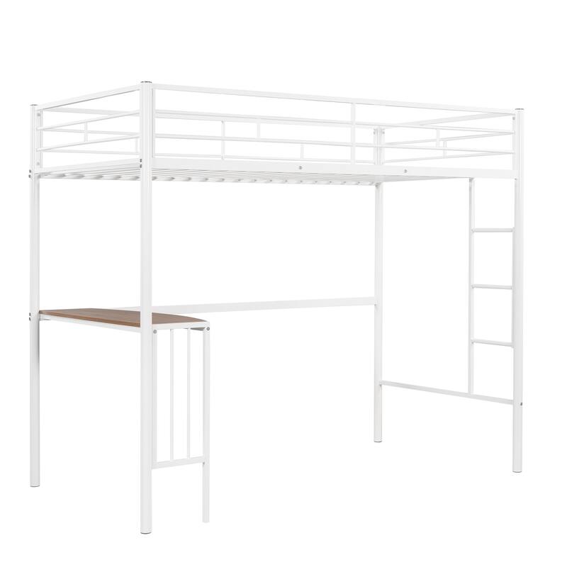 Industrial Metal Twin Loft Bunk Bed Steel Bedframe w/Desk, Twin Loft Bed for Kids Teens, Noise Free & No Box Spring Required