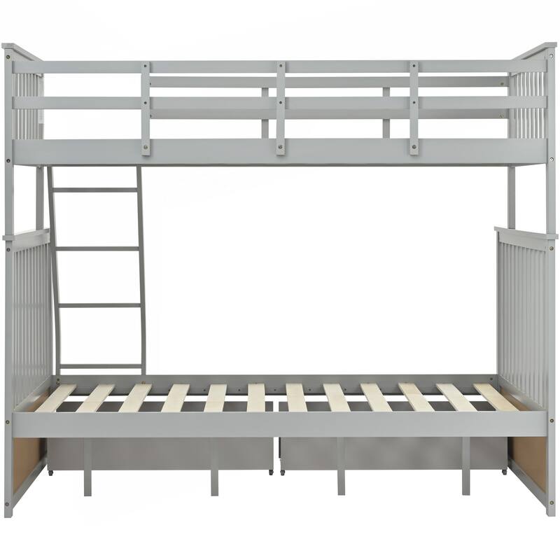 Versatile Wooden Bunk Bed with Storage and Safety Features for All