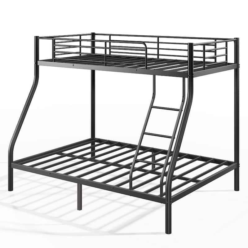 Metal Bunk Bed, Twin Over Full Size Support for Adults Teens, Black