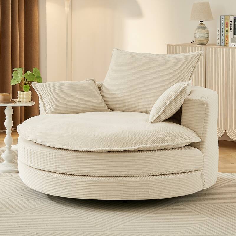 57.5" 360° Swivel Barrel Chair - Dual-Layer Cushion with 3 Removable Pillows for Living Room & Office